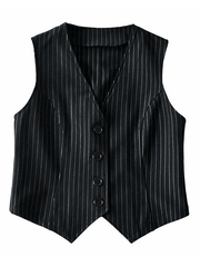 V Neck Pinstriped Button Corset Top