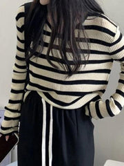 V Neck Stripe Long Sleeve Knit