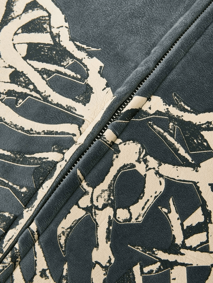 Velvet Skeleton Graphic Zip Up Hoodie