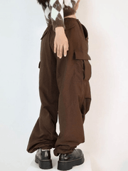 Vintage Brown Baggy Parachute Cargo Pants