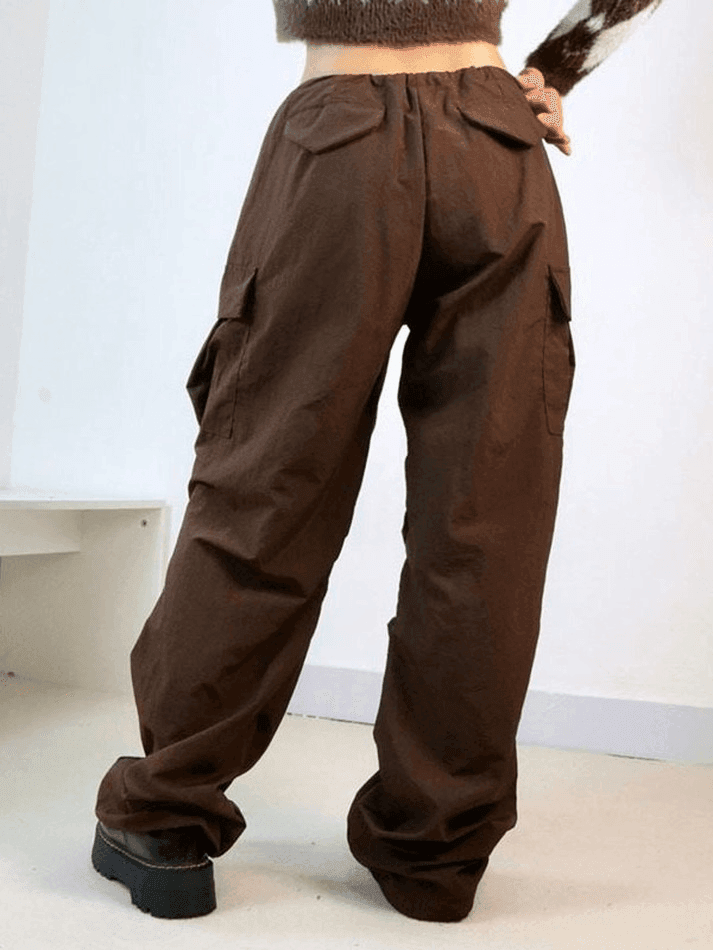 Vintage Brown Baggy Parachute Cargo Pants