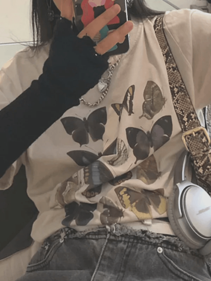 Vintage Butterfly Oversized Short Sleeve Tee