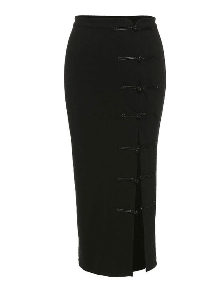Vintage Buttoned Split Midi Skirt