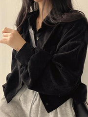 Vintage Corduroy Lapel Neck Button Long Sleeve Blouse
