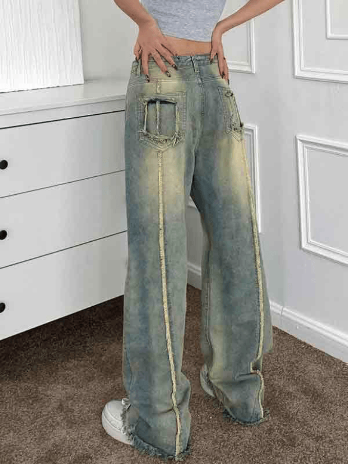 Vintage Embroidery Burr Loose Boyfriend Jeans