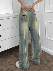 Vintage Embroidery Burr Loose Boyfriend Jeans