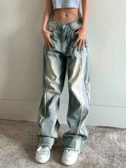 Vintage Embroidery Burr Loose Boyfriend Jeans