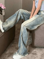 Vintage Embroidery Burr Loose Boyfriend Jeans