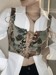 Vintage Jacquard Lace Up Corset Top