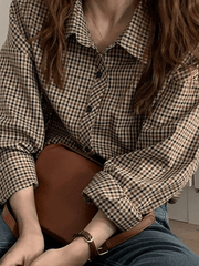 Vintage Long Sleeve Checkered Blouse
