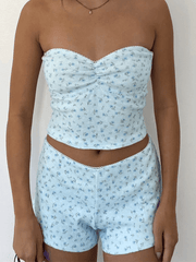 Vintage Print Bandeau Top Shorts Two Piece