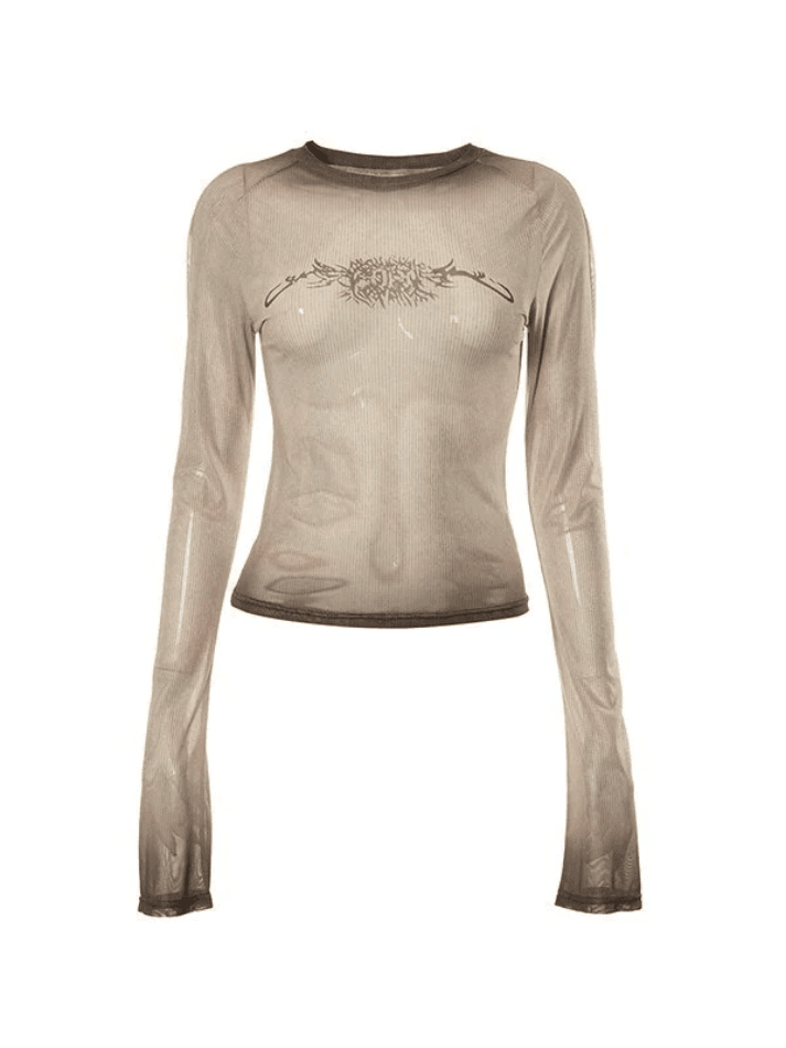 Vintage Print Mesh Long Sleeve Tee