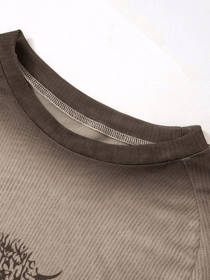 Vintage Print Mesh Long Sleeve Tee