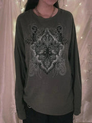 Vintage Print Oversized Long Sleeve Tee