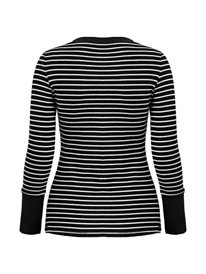 Vintage Striped Button Front Ribbed Knit Top