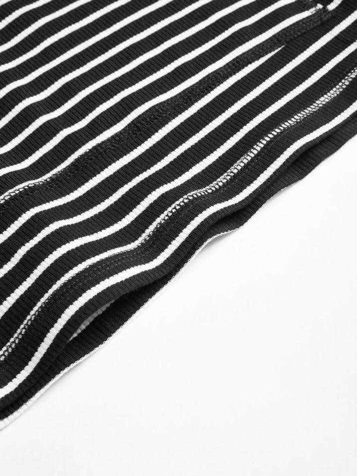 Vintage Striped Button Front Ribbed Knit Top
