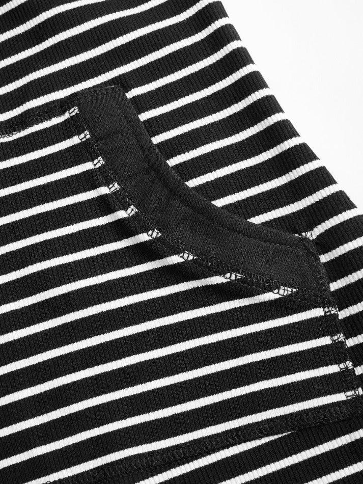 Vintage Striped Button Front Ribbed Knit Top