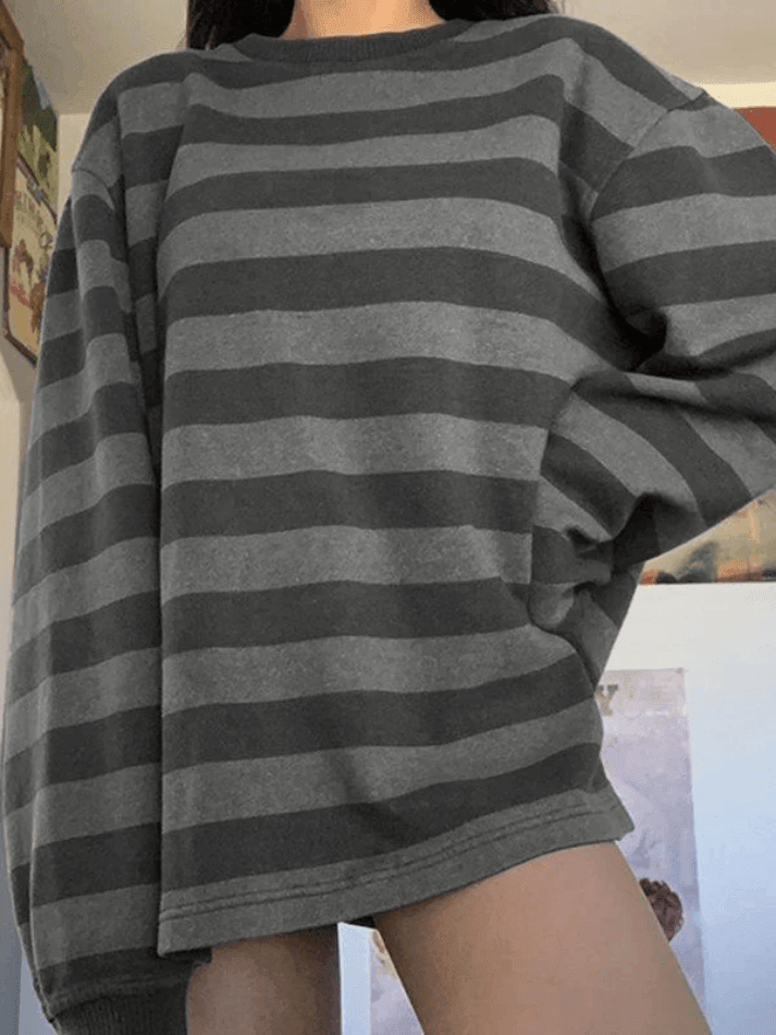 Vintage Striped Oversized Pullover Sweatshirt