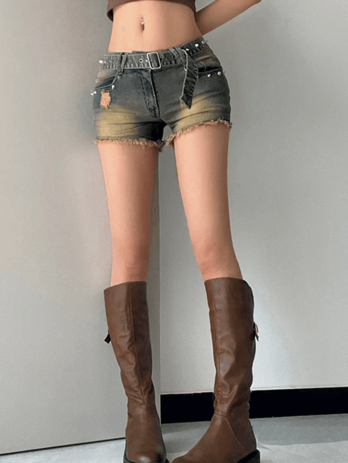 Vintage Stud Belt Denim Shorts