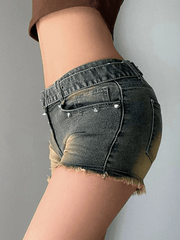 Vintage Stud Belt Denim Shorts