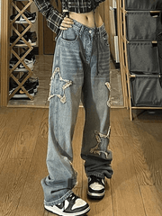 Vintage Wash Distressed Star Patch Boyfriend Jeans