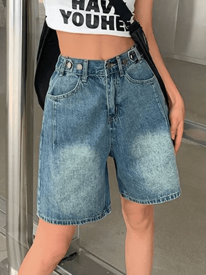 Vintage Washed Blue Cropped Denim Shorts