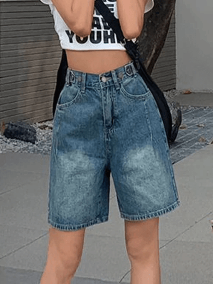 Vintage Washed Blue Cropped Denim Shorts