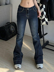 Washed Low Waist Flare Jeans