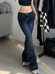 Washed Low Waist Flare Jeans