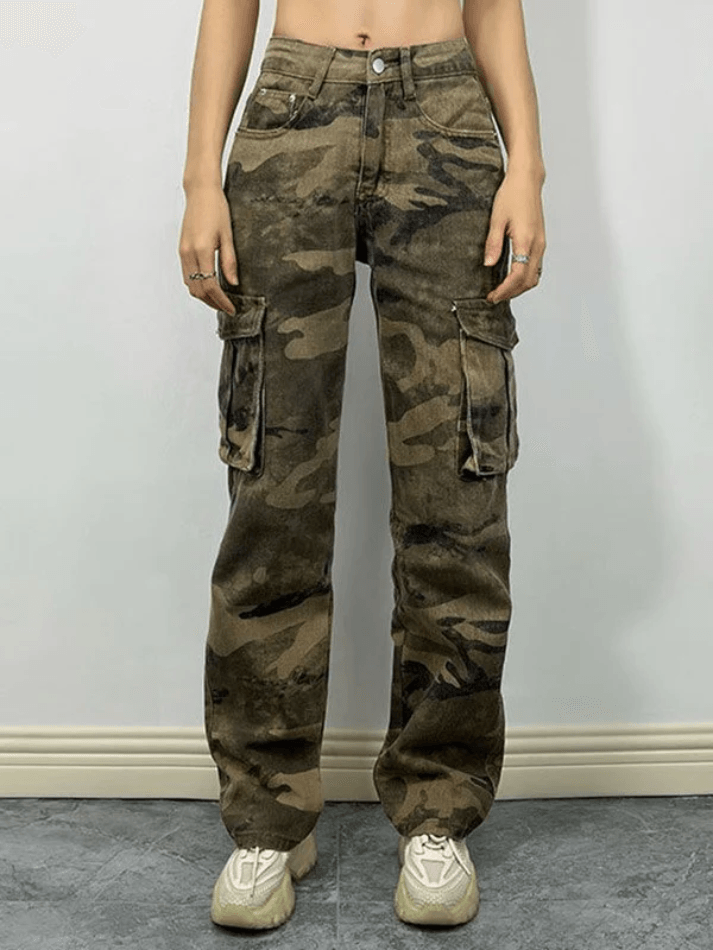 Washed Pocket Camo Cargo Jeans