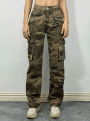 Washed Pocket Camo Cargo Jeans