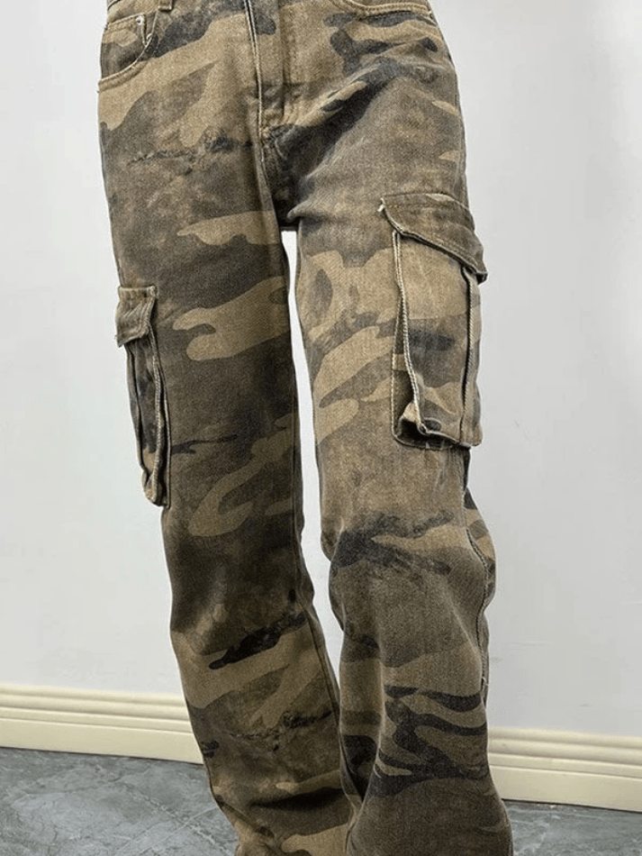 Washed Pocket Camo Cargo Jeans