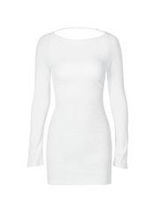 White Backless Long Sleeve Mini Dress