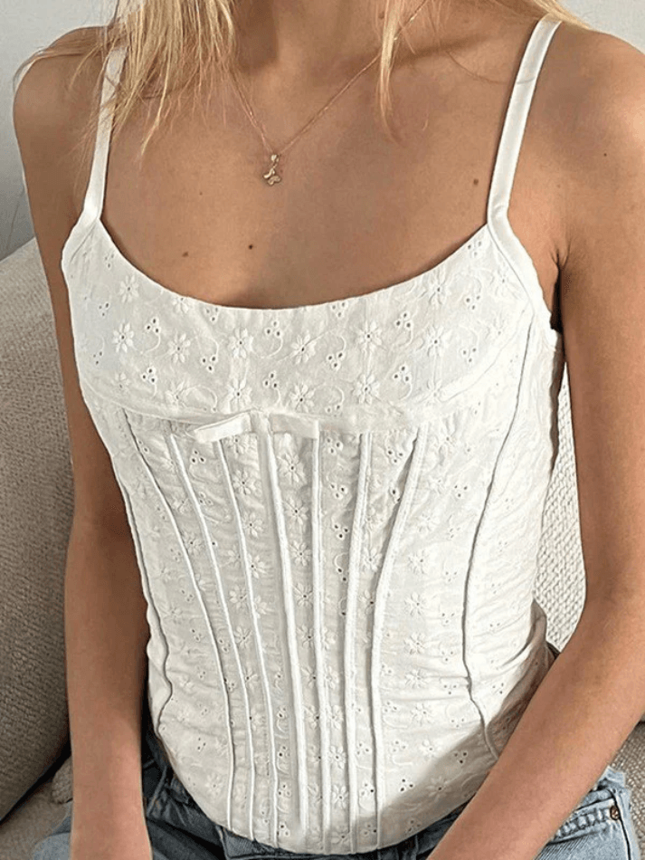 White Broderie Lace Corset Top