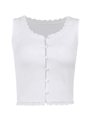 White Lace Trim Button Front Tank Top