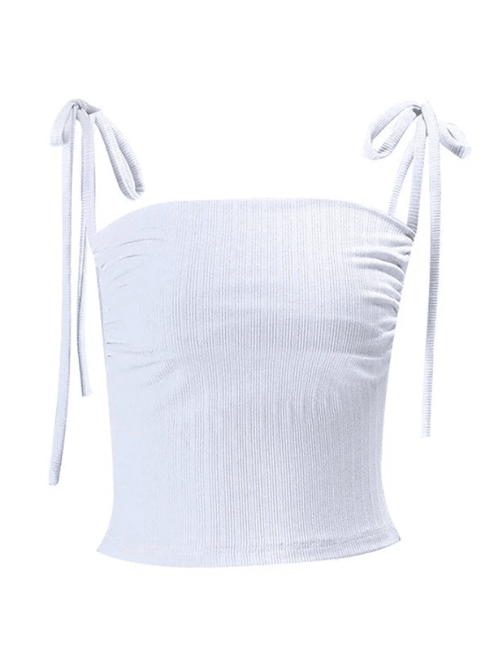 White Lace Up Ribbed Crop Cami Top