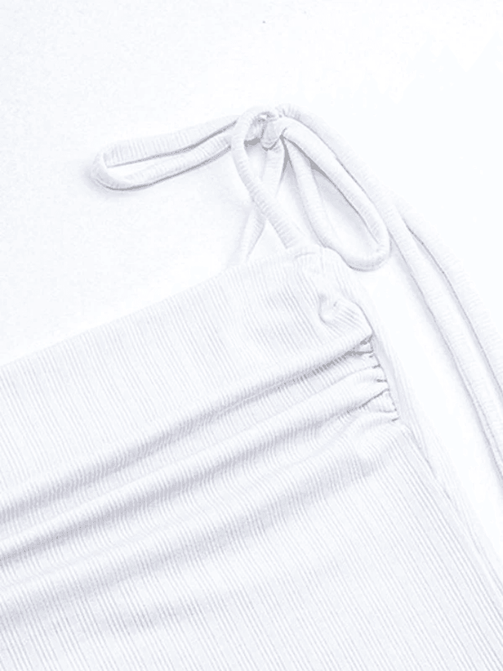 White Lace Up Ribbed Crop Cami Top