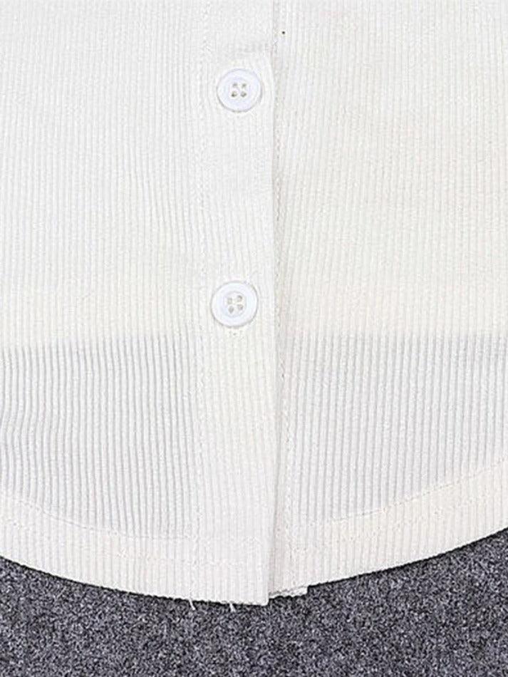 White Lapel Neck Breasted Crop Slim Long Sleeve Blouse