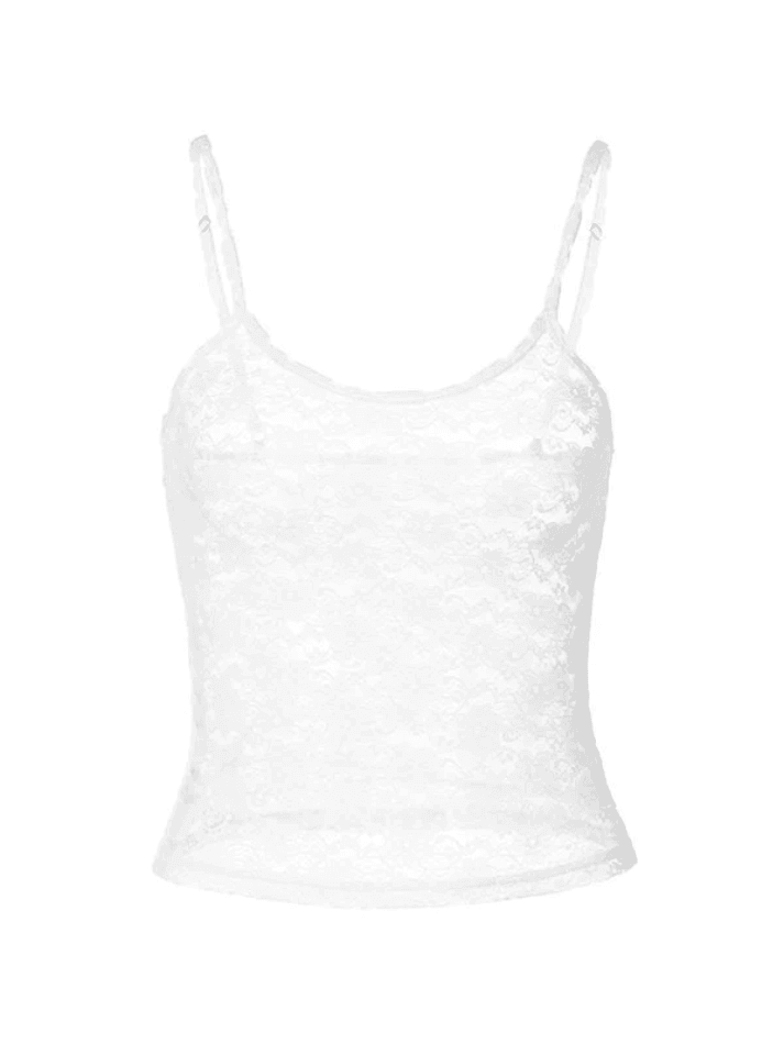 White Sheer Lace Crop Cami Top