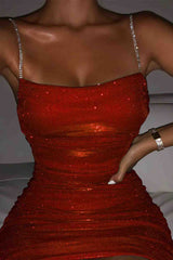 BXOXO - Rhinestone Ruched Chain Cami Dress