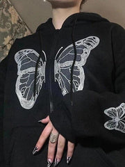 Y2K Butterfly Oversized Zip Up Hoodie