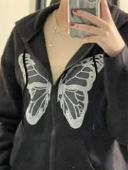 Y2K Butterfly Oversized Zip Up Hoodie