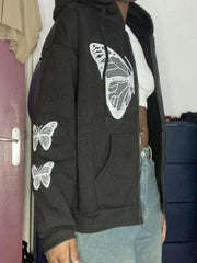 Y2K Butterfly Oversized Zip Up Hoodie