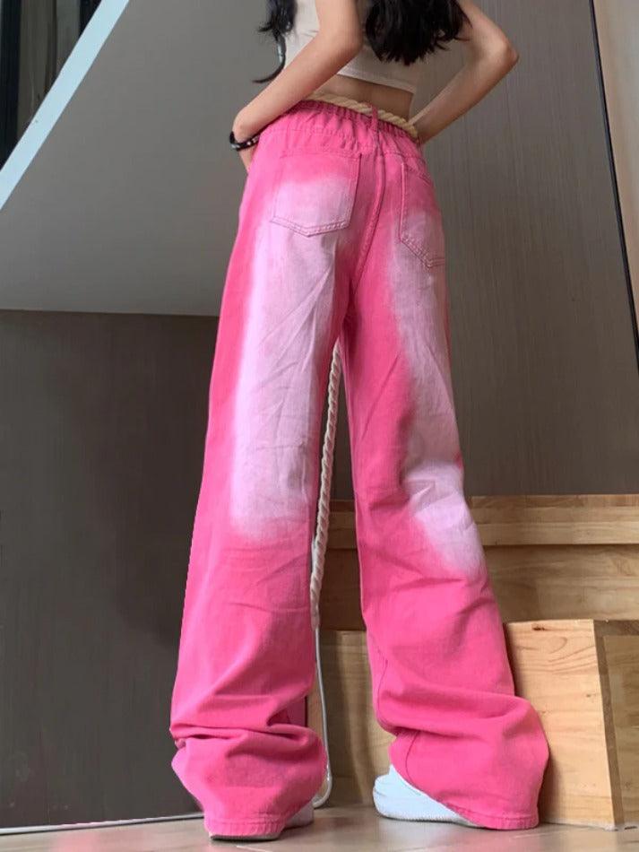 Pink Star Print Splice Boyfriend Jeans