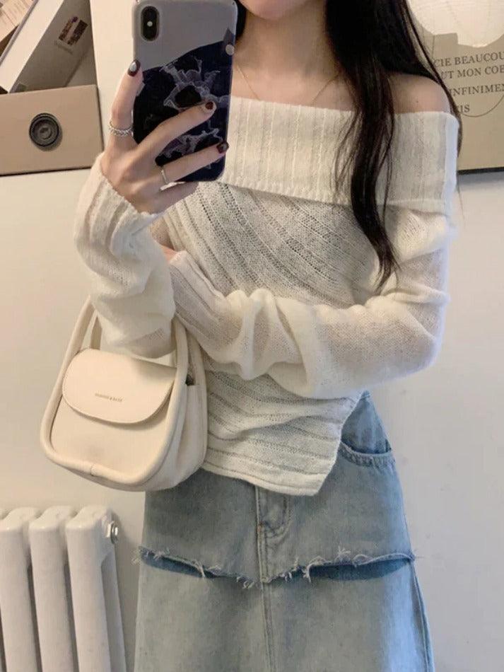 Solid Off Shoulder Hanky Hem Sweater