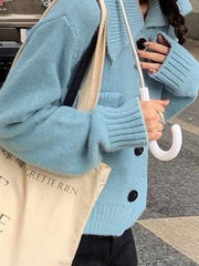 Solid Flap Design Lapel Neck Knit Cardigan