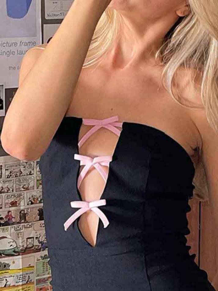 Cutout Bow Decor Wrap Hip Mini Dress