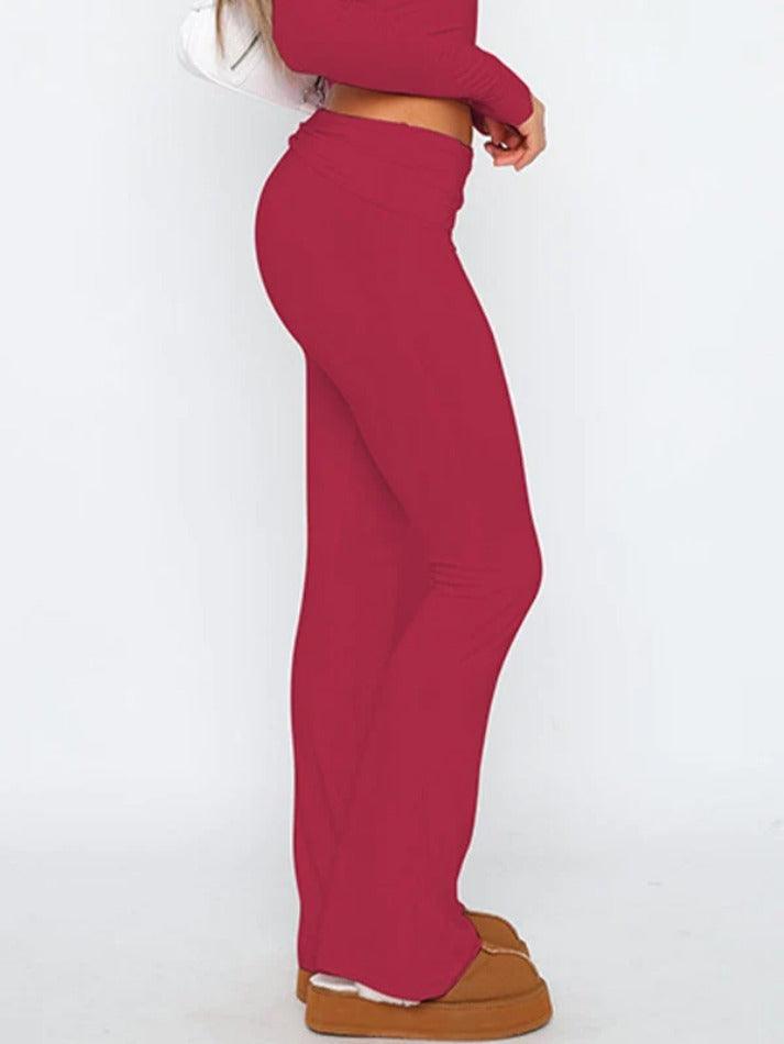 Solid High Rise Flare Leg Pants