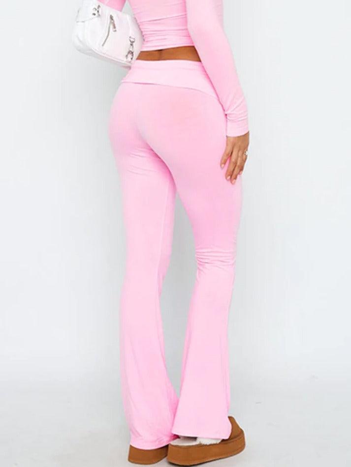 Solid High Rise Flare Leg Pants