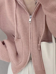 Solid Double Zip Hooded Cardigan